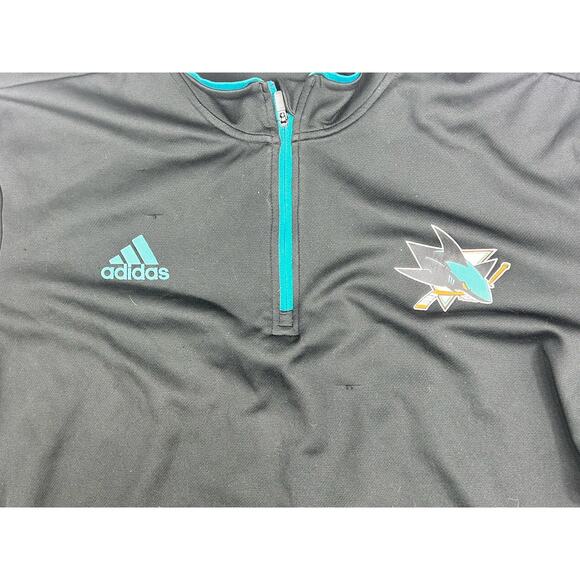 Adidas NHL San Jose Sharks 1/4 Zip Athletic Top Mens Black Long Sleeve Size XL - Picture 7 of 11